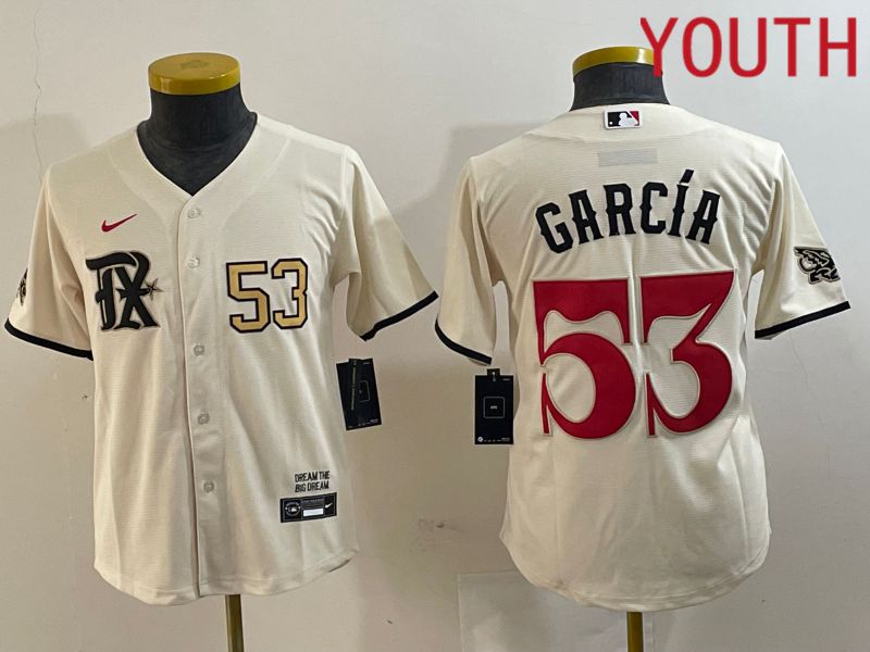 Youth Texas Rangers 53 Garcia Cream City Edition 2024 Nike Game MLB Jersey style 3